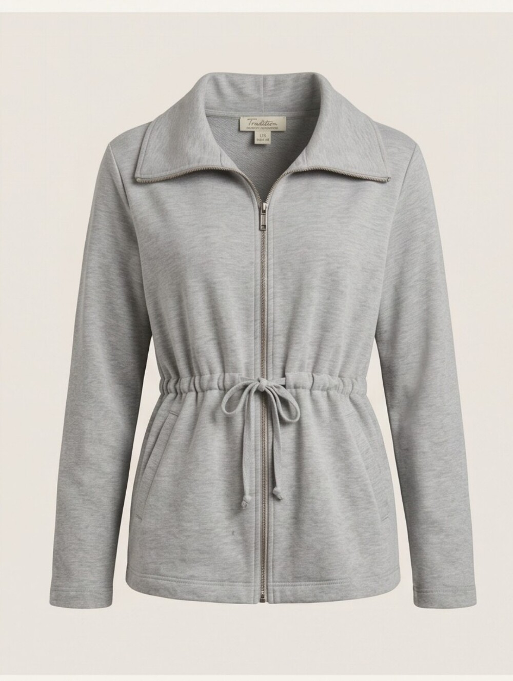 Light Gray Drawstring Zip-Up Jacket - Picture 2 of 7